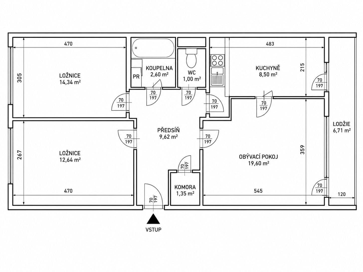 Prodej bytu 3+1, cca 72,8 m² + lodžie 6,7 m², ul. Bellušova, Praha 5 Stodůlky 2