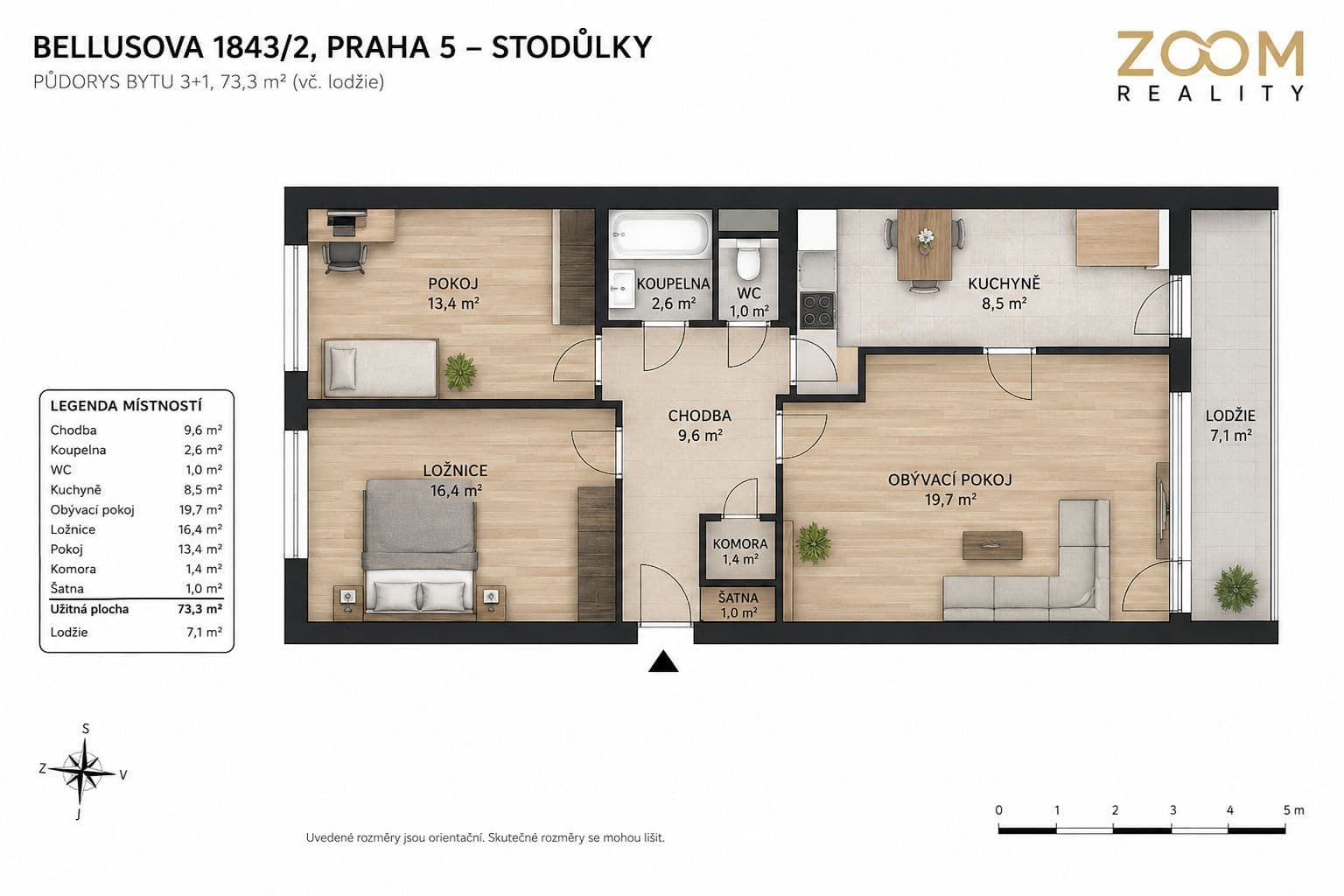 Prodej bytu 3+1, cca 72,8 m² + lodžie 6,7 m², ul. Bellušova, Praha 5 Stodůlky 3