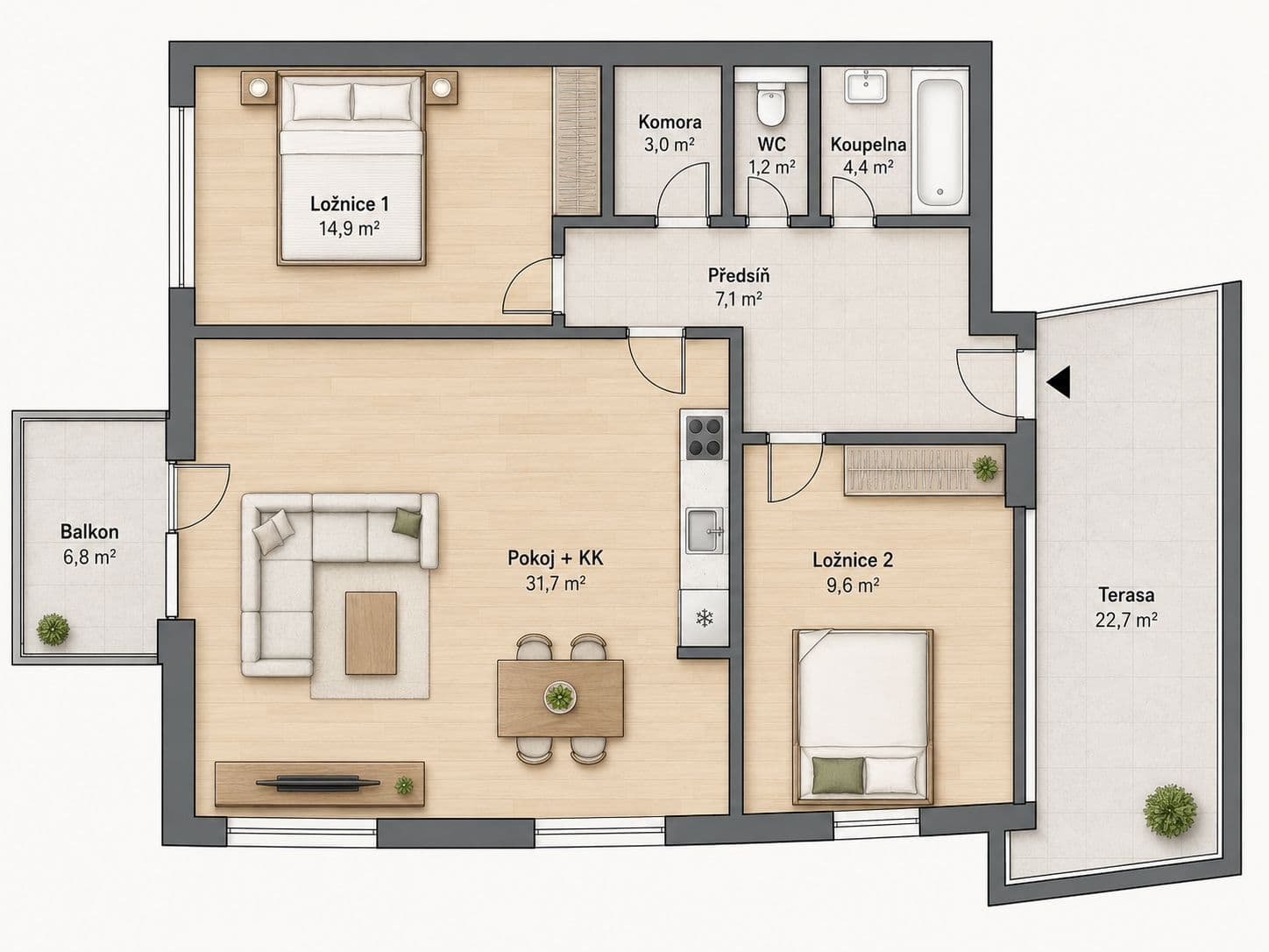Prodej bytu 3+kk, 75 m², terasa 22,7 m² a parkovací stání, Praha 10 – Záběhlice 2